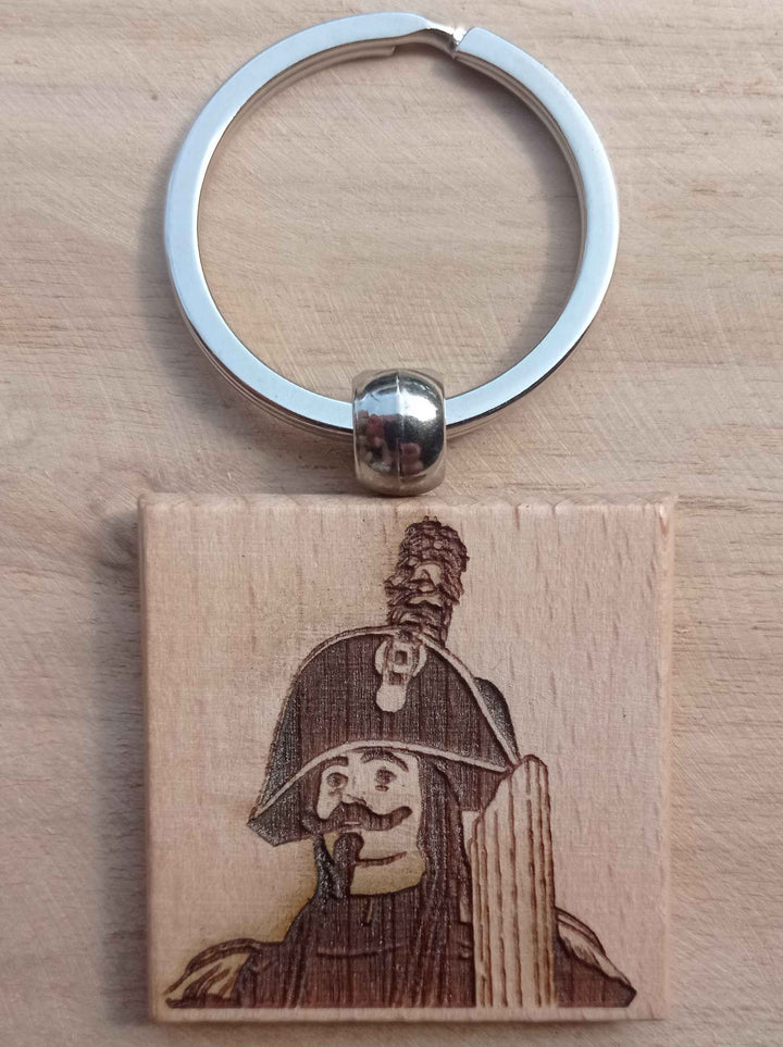 Porte-clés en bois gravé - Géants de la Ducasse d'Ath