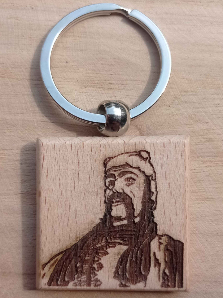 Porte-clés en bois gravé - Géants de la Ducasse d'Ath