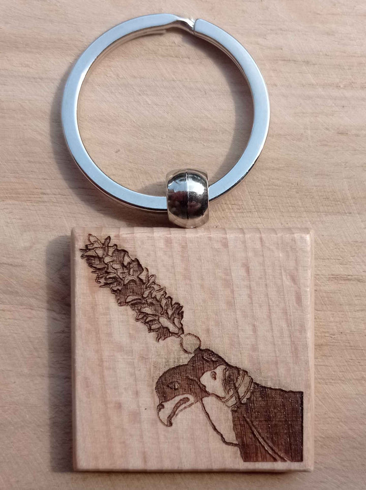Porte-clés en bois gravé - Géants de la Ducasse d'Ath