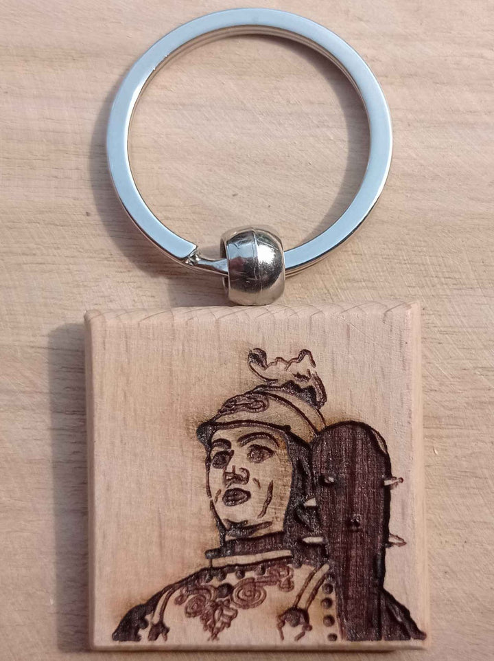 Porte-clés en bois gravé - Géants de la Ducasse d'Ath
