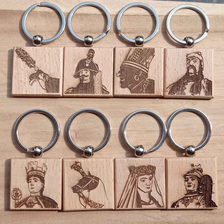 Porte-clés en bois gravé - Géants de la Ducasse d'Ath